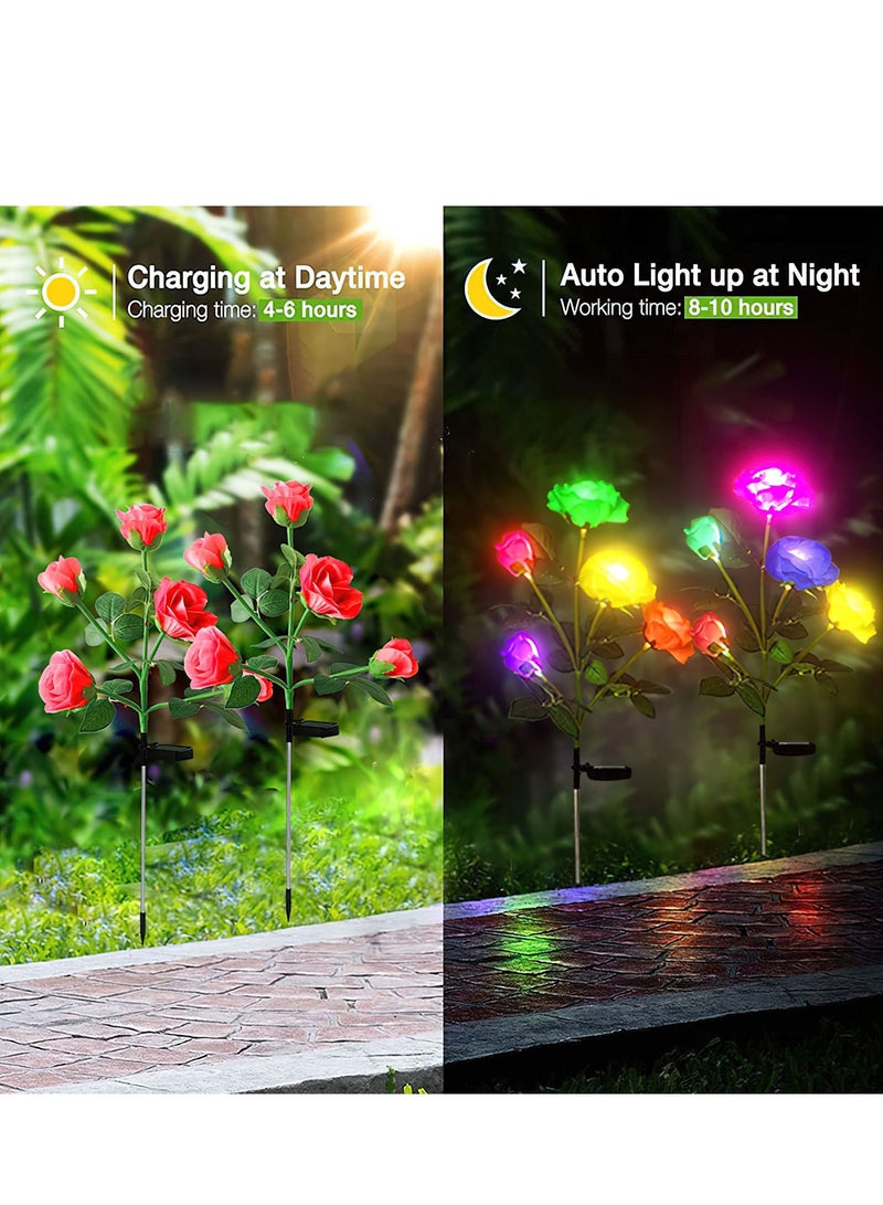 LED Solar Simulation Rose Flower, Outdoor LED Decorative Light Lamp Landscape Home Decoration Flowers for Garden/Yard/Lawn (White, Set of 2) - Image 3