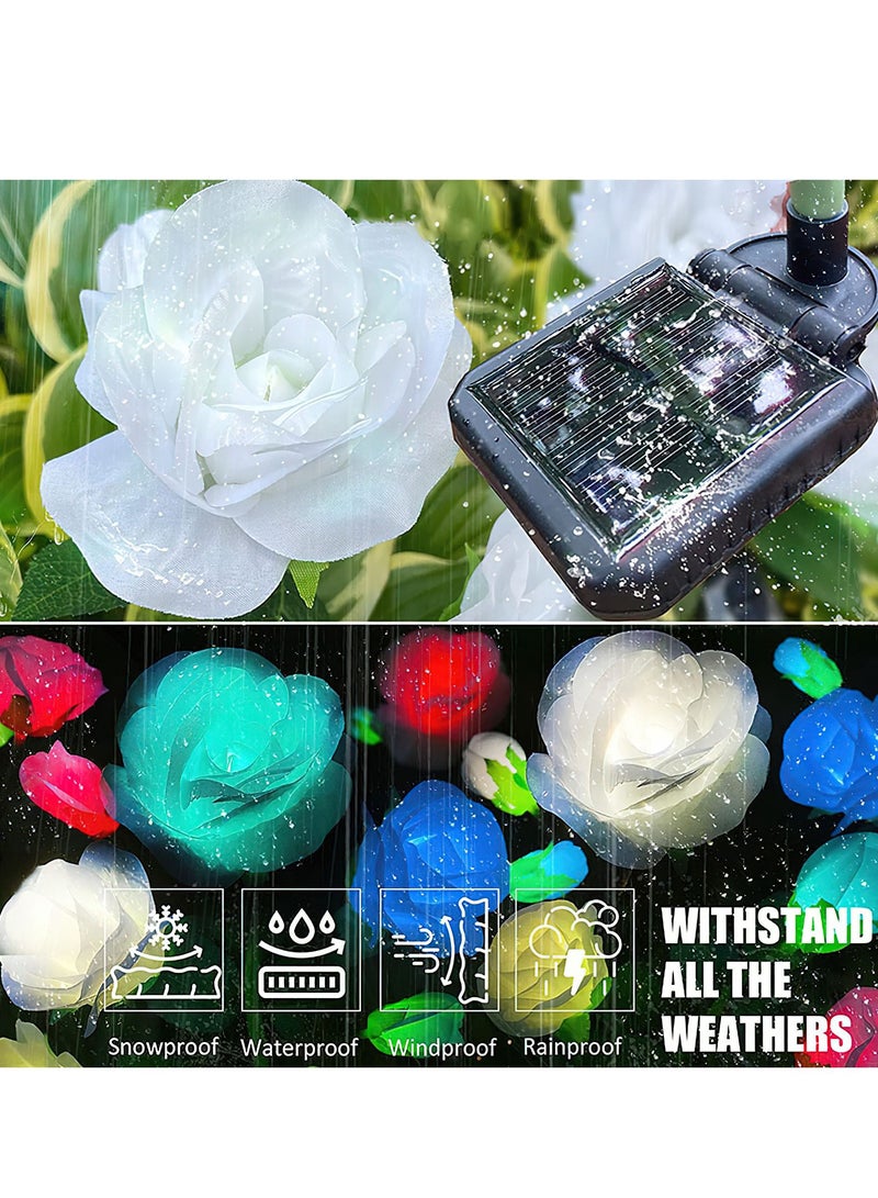 LED Solar Simulation Rose Flower, Outdoor LED Decorative Light Lamp Landscape Home Decoration Flowers for Garden/Yard/Lawn (White, Set of 2) - Image 2