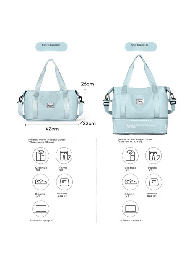 Landcase Handheld Travel Bag For Women, Large Capacity Luggage Bag, Expandable Storage Bag, Wet And Dry Separation Gym Bag, 2104 Light Blue - Image 5