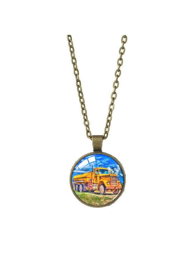No branded Agricultural tractor-themed alloy necklace with antique bronze chain; a collectible gift for farm enthusiasts - Image 1