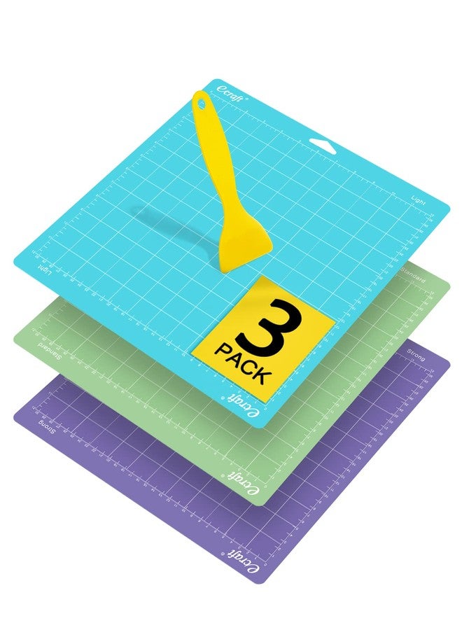 Ecraft Cutting Mat 12X12 For Cricut - Include (Strong/Standard/Light) Adhesive Sticky (3 pack) Flexible Square Gridded Quilting Cut Mats Replacement for Crafts、Sewing and All Arts.（Variety) - Image 1