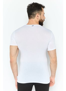 BIKKEMBERGS Men Crew Neck Short Sleeves Undershirt, White  - Image 3