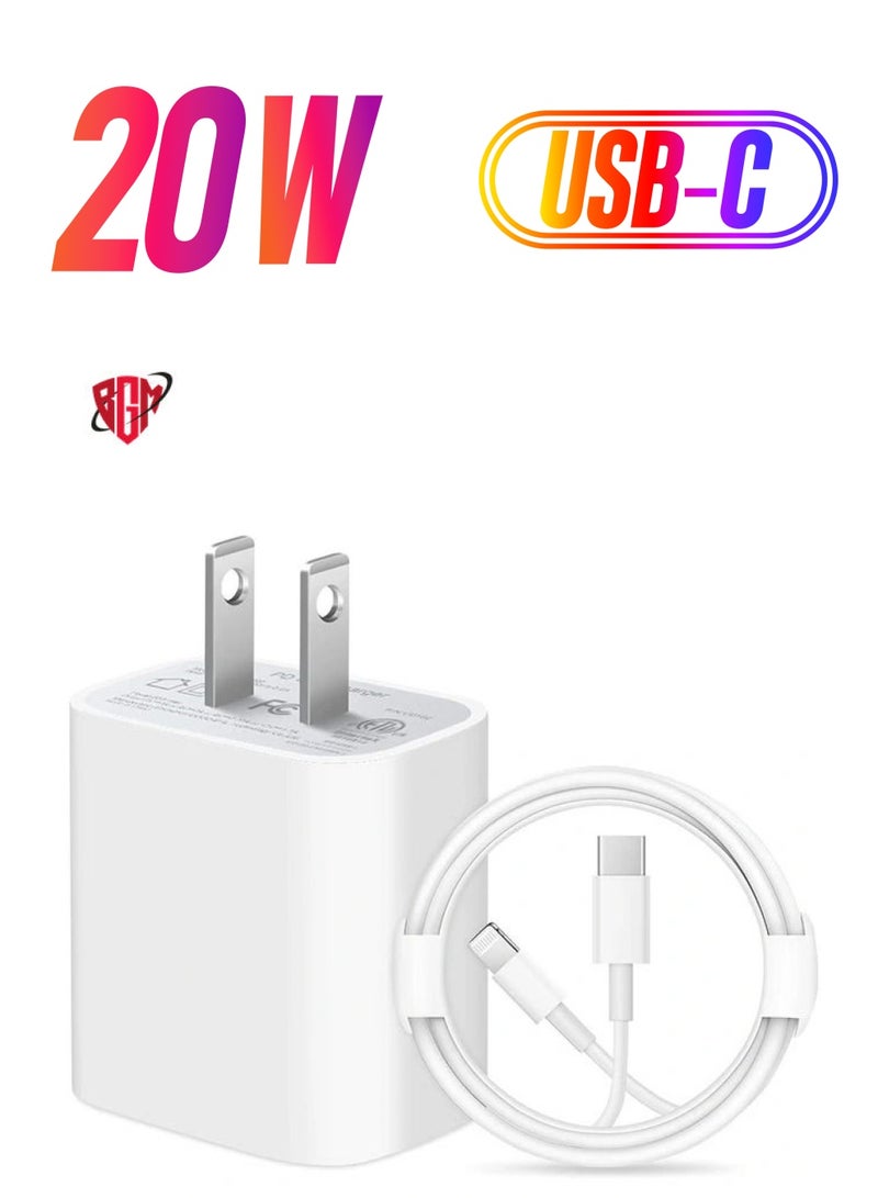 BGM iPhone 14 Fast Charger [Apple MFi Certified ] Apple Fast Charging Block 20W PD USB-C Wall Charger 6FT USB C to Lightning Cables Compatible with iPhone 14/13/ Plus/12/Pro/11/Pro Max,iPad (White) - Image 1