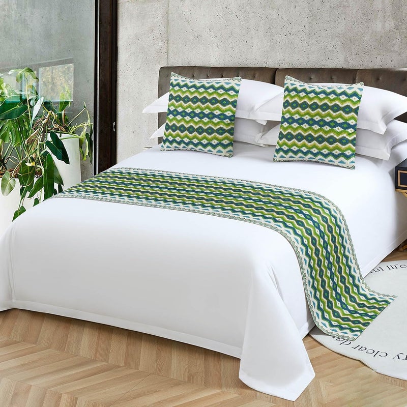 Bed Runner Scarf Protector Slipcover Decorative Abstract Art Print, Trendy Bed Scarf for Artistic Bedroom Decor (Pillowcase Included X2)(50X180CM) - Image 1