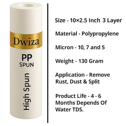 Dwiza Enterprise 10 Inch PP Spun Filter Cartridge | High Density 5 Micron Pre-Filter for Water Purifier, Compatible for All Type RO Water Filters Machine | Pack of 4 [130 Grams] - Image 2