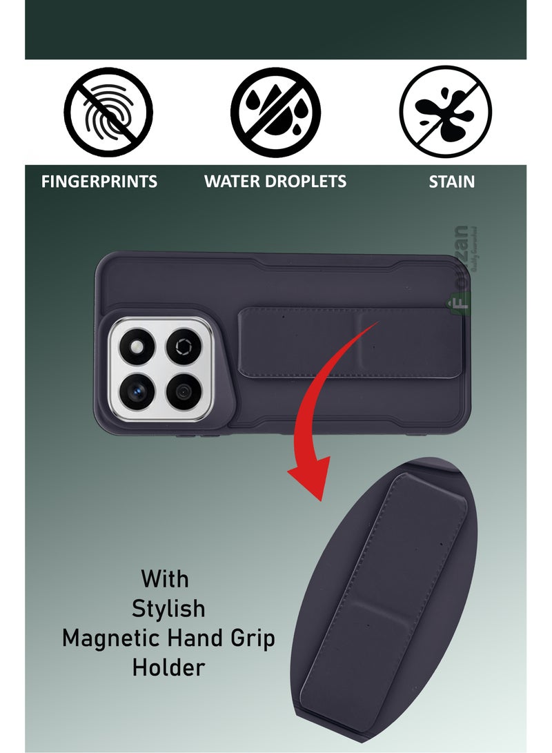 For Honor X7c - Hard Silicone Magnetic Back Stand Case  With Foldable Kickstand & Finger Strap  - Navy Blue - Image 2