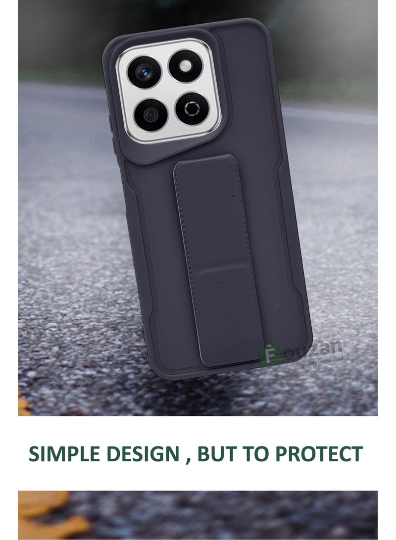 For Honor X7c - Hard Silicone Magnetic Back Stand Case  With Foldable Kickstand & Finger Strap  - Navy Blue - Image 3