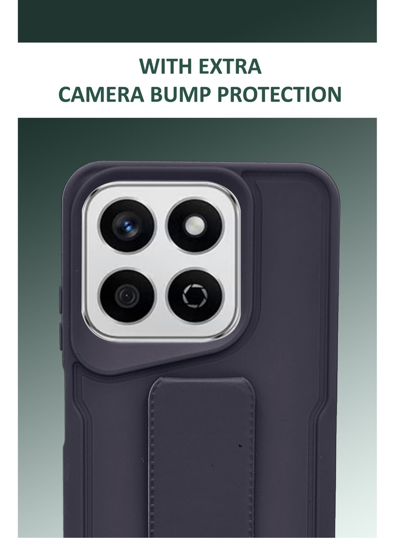 For Honor X7c - Hard Silicone Magnetic Back Stand Case  With Foldable Kickstand & Finger Strap  - Navy Blue - Image 4