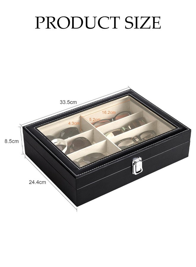 Leather Multi Sunglasses Organizer for Women Men, Eyeglasses Display Case with 8 Slots, Jewelry Watch Organizer, Collection Case, Storage Holder Box - Image 2