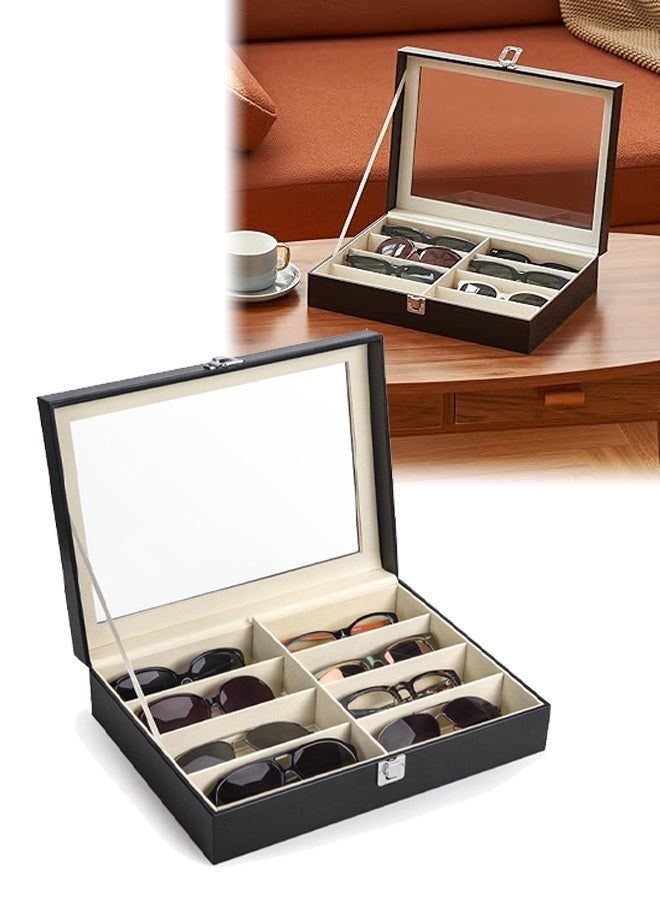 Leather Multi Sunglasses Organizer for Women Men, Eyeglasses Display Case with 8 Slots, Jewelry Watch Organizer, Collection Case, Storage Holder Box - Image 1