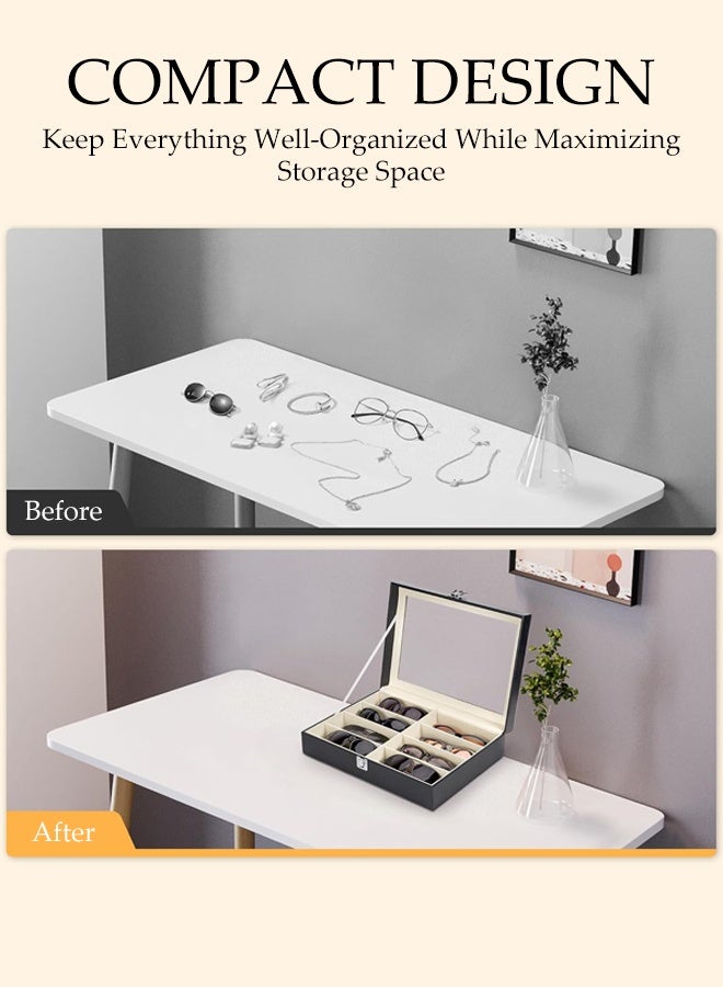 Leather Multi Sunglasses Organizer for Women Men, Eyeglasses Display Case with 8 Slots, Jewelry Watch Organizer, Collection Case, Storage Holder Box - Image 4