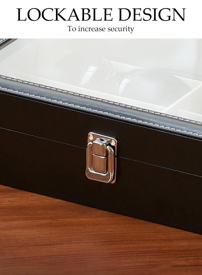 Leather Multi Sunglasses Organizer for Women Men, Eyeglasses Display Case with 8 Slots, Jewelry Watch Organizer, Collection Case, Storage Holder Box - Image 3