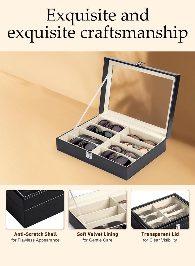 Leather Multi Sunglasses Organizer for Women Men, Eyeglasses Display Case with 8 Slots, Jewelry Watch Organizer, Collection Case, Storage Holder Box - Image 5