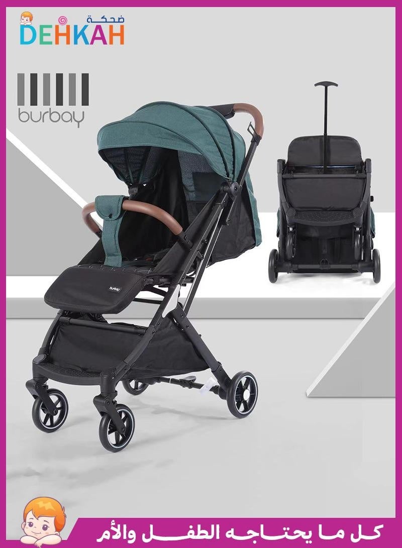 بورباي عربة أطفال سهلة الطي تسخدم في الطائرات والقطارات يد جلد فرامل قدم عجلات 360درجة - Image 1