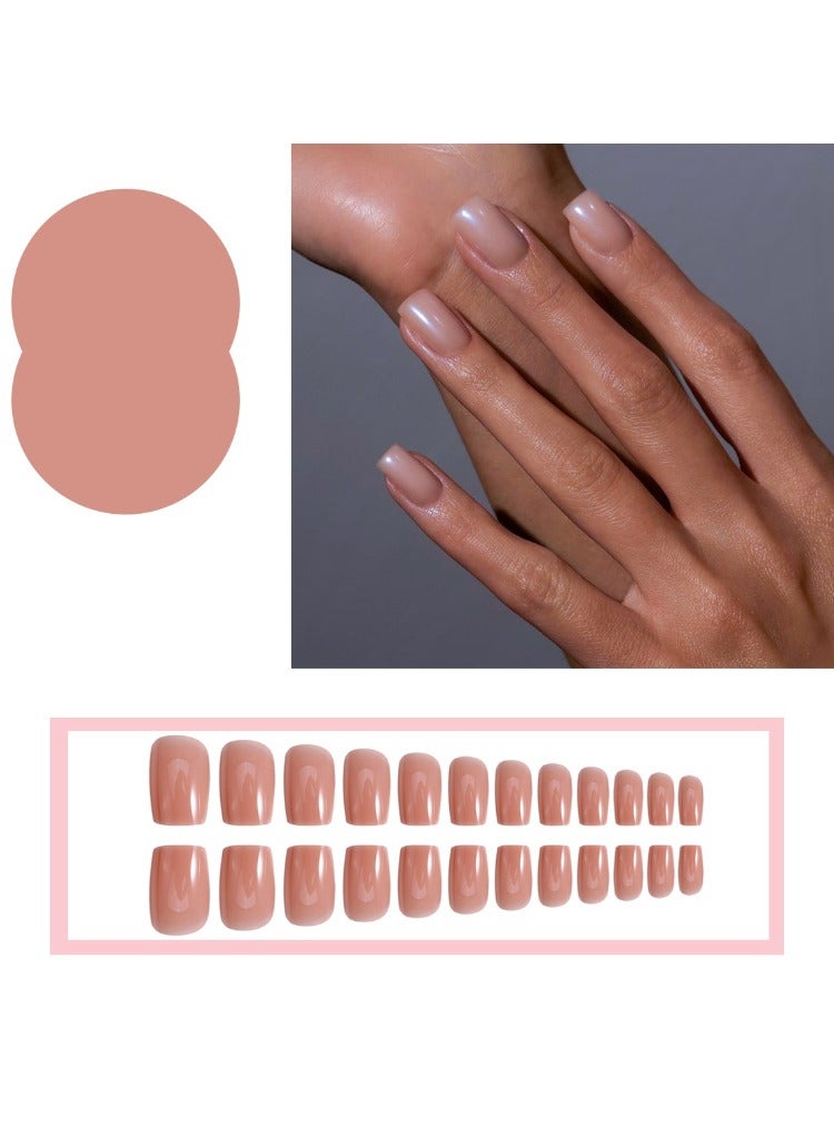 Generic 24-Piece Nude Color Gradient Wearable Nails,Short Style, Versatile, Removable,No Damage to Nails,Finished Nails Suitable for Girls and Women,Nude Press on Nails Short with Glossy  - Image 2