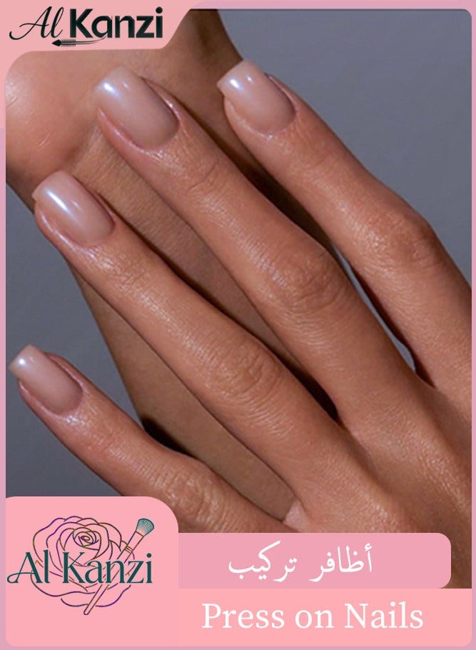 الكنز أظافر تريب قصيرة عارية، الصحافة على الأظافر،اظافر اكريليك، أظافر أكريليك، أظافر صناعية،  أظافر لامعة، لون تدريجي لا غراء مطلوب الأظافر للنساء ، سهل ارتداء وإزالة دون ضرر, 24 قطعة - Image 1