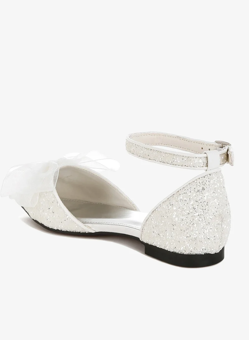 London Rag White Sheer Bow Detail Glitter Flat Sandals in White for Women | Best Price UAE