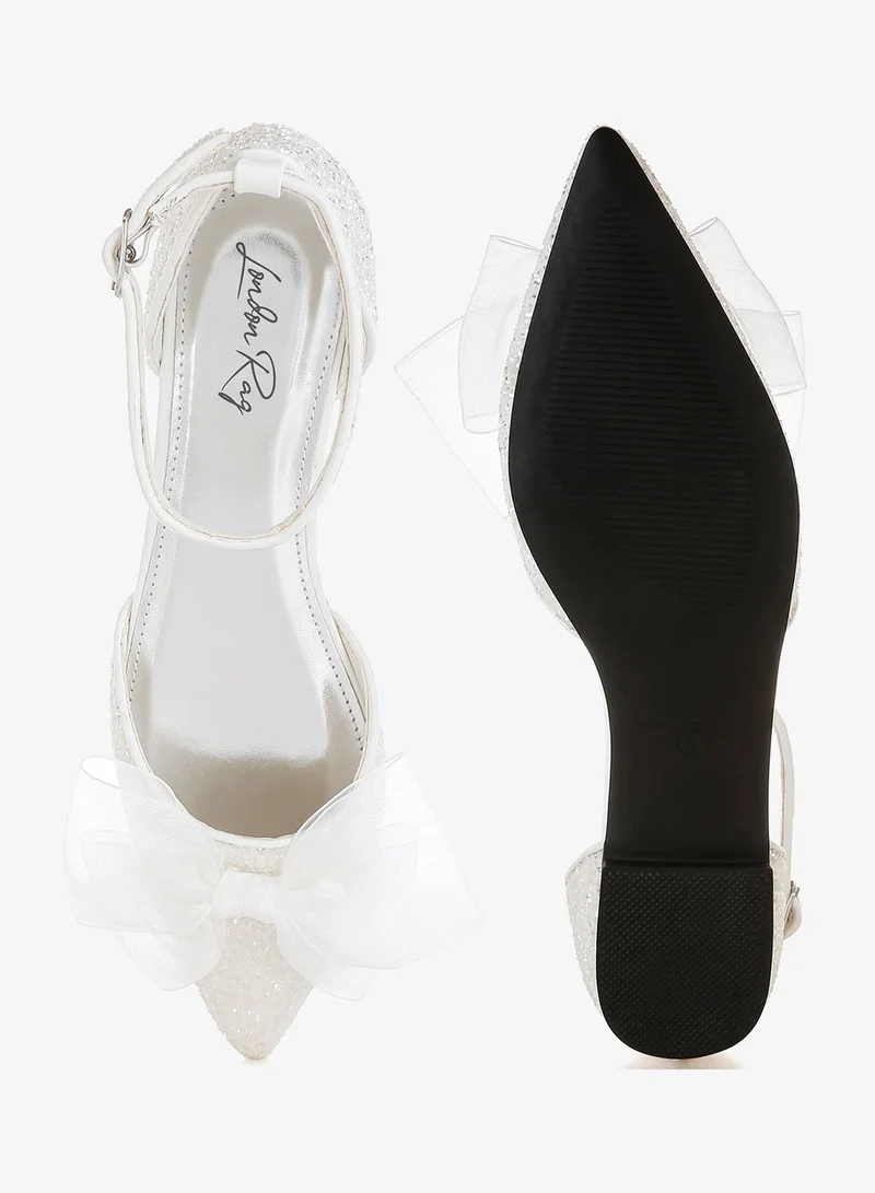 London Rag White Sheer Bow Detail Glitter Flat Sandals in White for Women | Best Price UAE