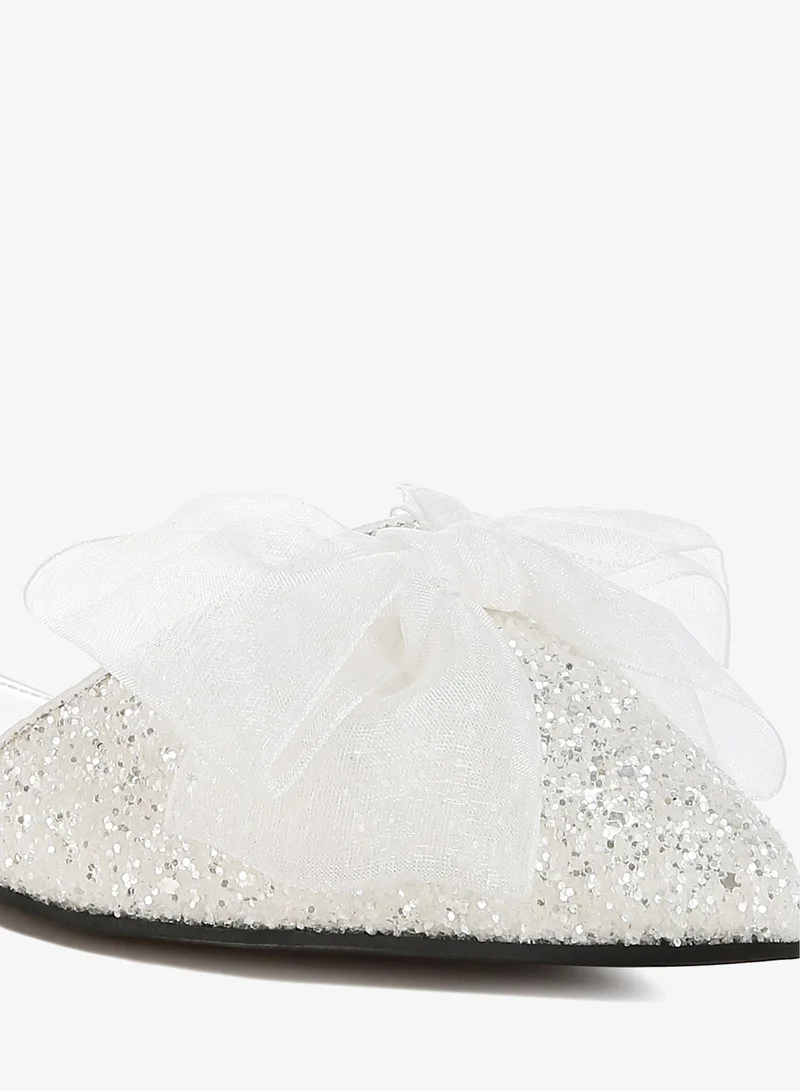 London Rag White Sheer Bow Detail Glitter Flat Sandals in White for Women | Best Price UAE