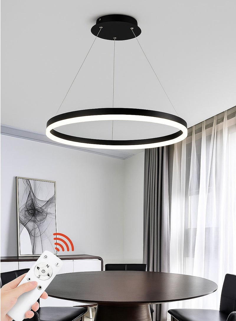 AL THURAYAT Modern LED chandelier 60 cm with an elegant circular design. This 60cm LED chandelier features 4 lighting colors, simple lines, and a modern touch, and comes with remote control. (Black color) - Image 1