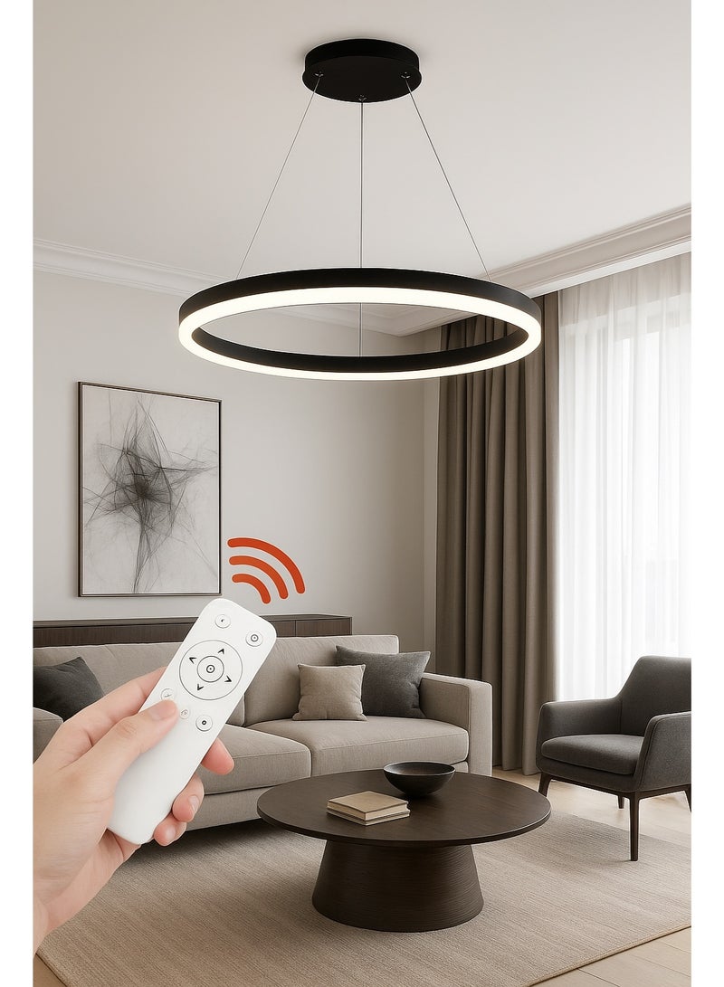 AL THURAYAT Modern LED chandelier 60 cm with an elegant circular design. This 60cm LED chandelier features 4 lighting colors, simple lines, and a modern touch, and comes with remote control. (Black color) - Image 2