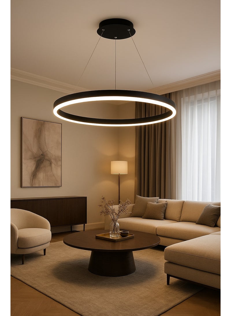 AL THURAYAT Modern LED chandelier 60 cm with an elegant circular design. This 60cm LED chandelier features 4 lighting colors, simple lines, and a modern touch, and comes with remote control. (Black color) - Image 3
