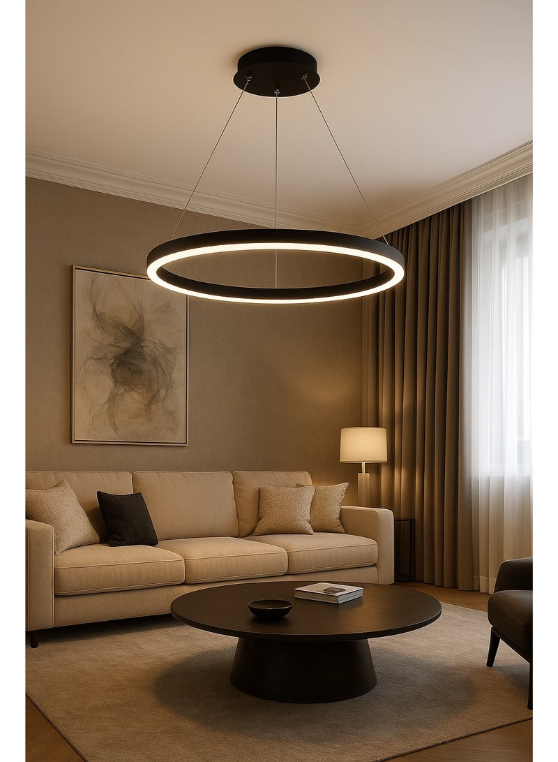 AL THURAYAT Modern LED chandelier 60 cm with an elegant circular design. This 60cm LED chandelier features 4 lighting colors, simple lines, and a modern touch, and comes with remote control. (Black color) - Image 4