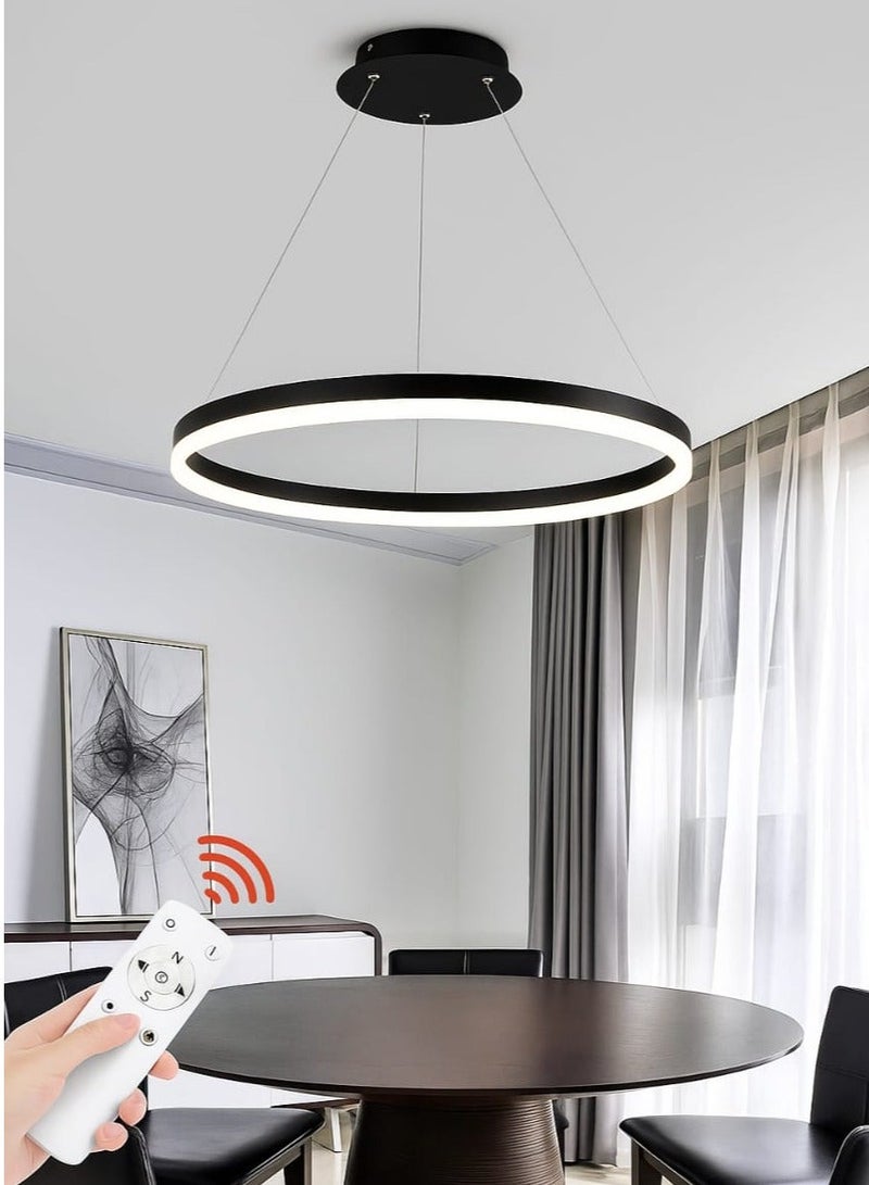 الثريات ثريا LED مودرن 60 سم – 3 ألوان إضاءة – ريموت كنترول – تصميم دائري عصري – أسود مطفي أنيق لغرفة المعيشة والطعام - Image 1