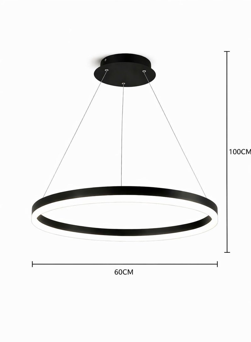 الثريات ثريا LED مودرن 60 سم – 3 ألوان إضاءة – ريموت كنترول – تصميم دائري عصري – أسود مطفي أنيق لغرفة المعيشة والطعام - Image 4