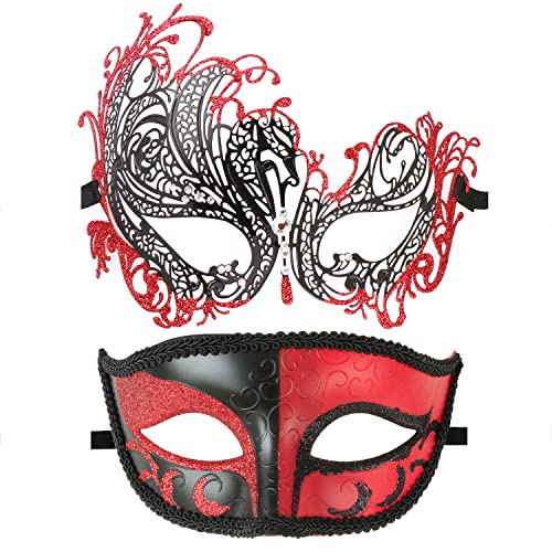 Coddsmz Couple Masquerade Mask Metal Masks Venetian Party Mask Halloween Costume Mask Mardi Gras Mask Party Evening Bar Prom Ball Mask Set for Women and Men Costumes Accessory - Image 1
