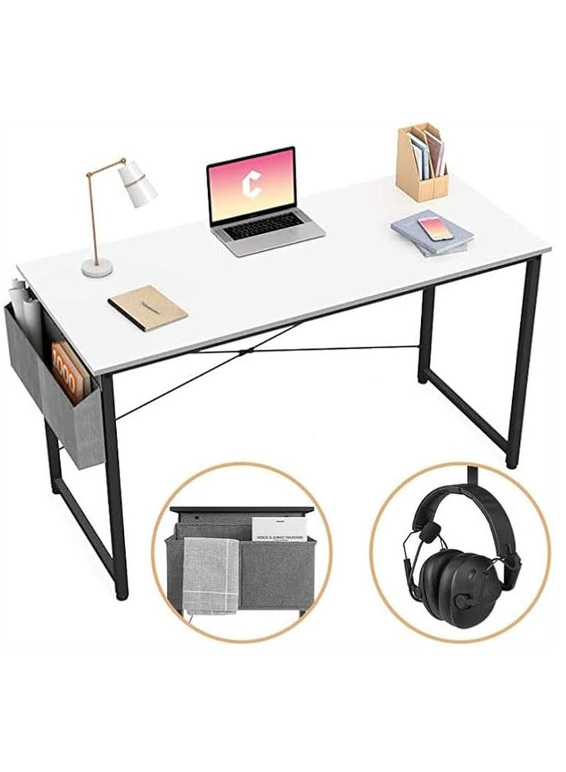 Generic Modern Computer Desk Sturdy Office Desk Simple Writing Desk Study Table with Storage Bag and Hook for Home Office Bedroom Living Room PC Laptop Notebook Table (120 * 60cm, White)  - Image 1