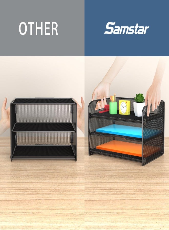Samstar 2 Pack 3-Tier Letter Tray Paper Organizer with Handle, Mesh Desk Organizer Paper Sorter File Rack Shelves, Black - Image 4