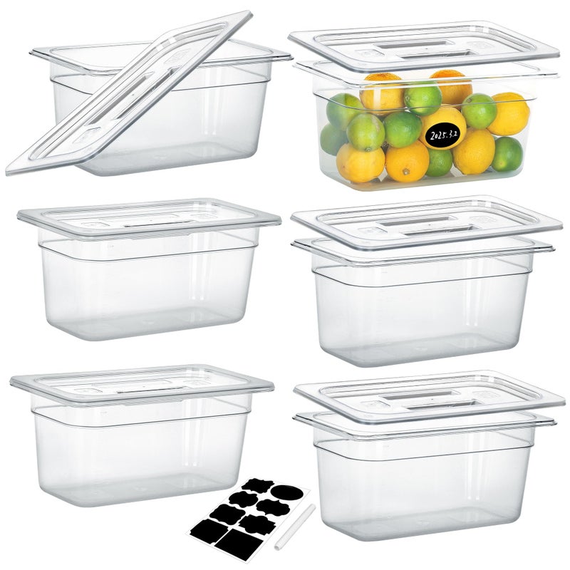BIEAMA 6 Pack NSF Food Pans with Lids 13 Size 4 Deep Commercial Food Storage Containers Polycarbonate Clear