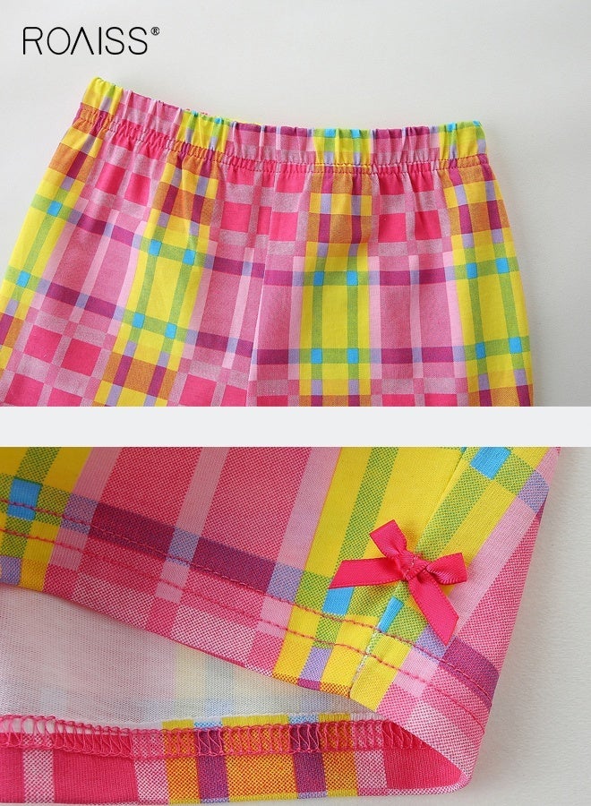 roaiss Girls 2PCS Summer Clothing Set, Adorable T-shirt and Shorts Set for Girls, Stylish Summer Outfit with Sleeveless Top and Plaid Shorts, Suitable for Daily Wear or Any Occasion - Image 5
