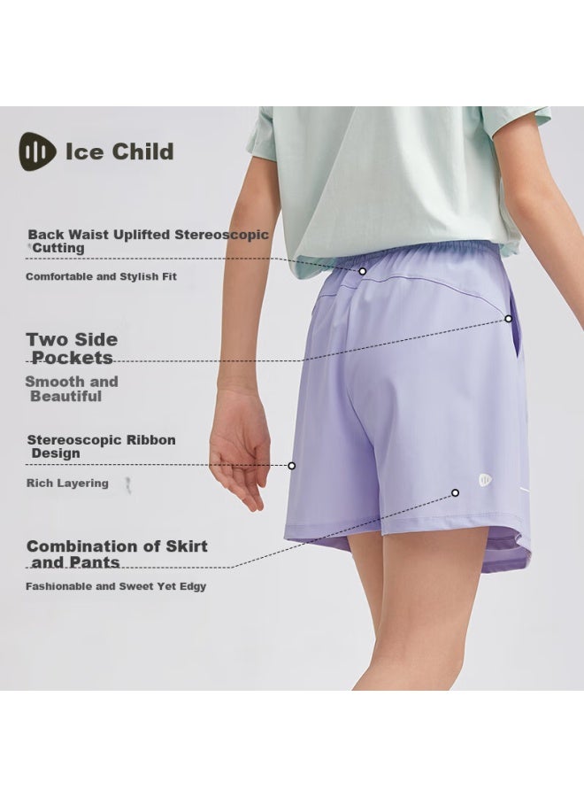 Souhait Girls' Sun Protection Shorts Summer Cool Feeling Skirt Pants Children'S Trousers Purple Taro 120 - Image 1