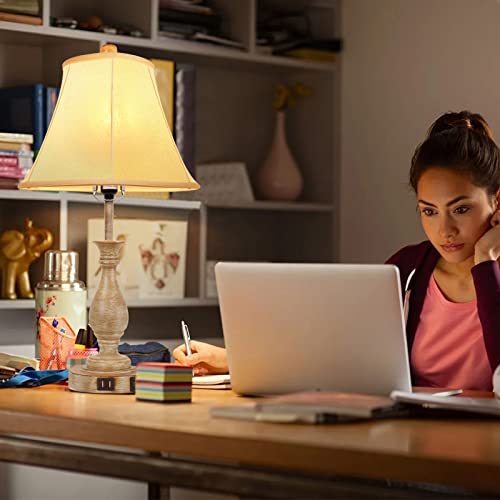 LALISU Farmhouse Table Lamp Touch Control 3-Way Dimmable Table Lamp, Modern Nightstand Lamp with 2 USB Port Bedside Desk Lamp with Fabric Shade for Living Room Bedroom Hotel (Pack 1-Beige Shade) - Image 5