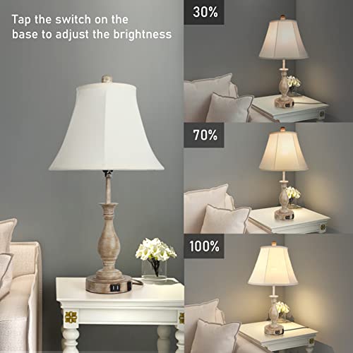 LALISU Farmhouse Table Lamp Touch Control 3-Way Dimmable Table Lamp, Modern Nightstand Lamp with 2 USB Port Bedside Desk Lamp with Fabric Shade for Living Room Bedroom Hotel (Pack 1-Beige Shade) - Image 2