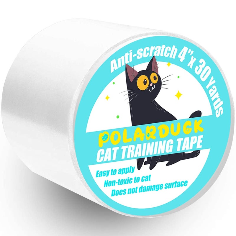 Polarduck Anti Cat Scratch Tape: 4 inches x 30 Yards Cat Training Tape 100% Transparent Clear Double Sided Cat Scratch Deterrent Tape Furniture Protector for Couch, Carpet, Doors, Pet & Kid Safe - Image 1