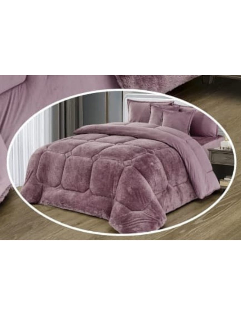 مون مفرش شتوي نفر نظام وجهين وجه مخمل وجه فرو يناس سرير مقاس 120x200  - طقم مفارش 4  قطع ( 1 مفرش + 1 واقي مرتبة مطاط + 2 أغطية وسائد ديكورية ) - Image 5