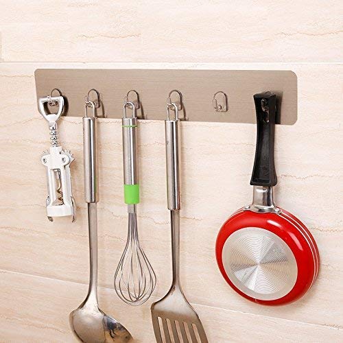 Gopendra Plastic Adhesive Sticker Towel Hanger for Bathroom/Kitchen/Utensil Holder/Bedroom Clothing (Silver, 6 Hooks, 44 x 8cm) - Image 1