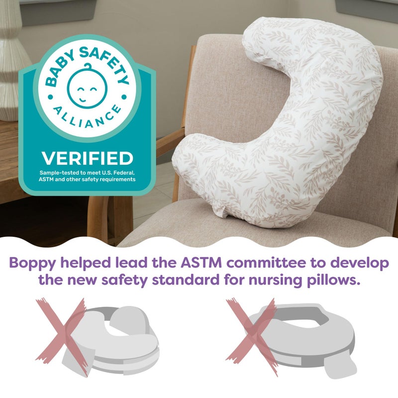Boppy Nursing Pillow - Ergonomic Bottle & Breastfeeding Pillow with High, Firm, Large Area, Water-Repellent Cushion with Washable Cover; Baby Safety Alliance Verified - Tan Happy Houseplants - Image 4