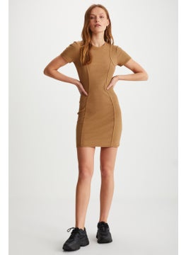 GRIMELANGE Melisenda Women's Short Sleeve Mini Brown Dress  - Image 1