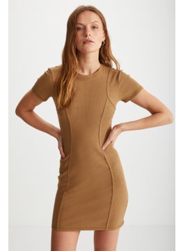 GRIMELANGE Melisenda Women's Short Sleeve Mini Brown Dress  - Image 3