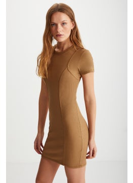GRIMELANGE Melisenda Women's Short Sleeve Mini Brown Dress  - Image 5