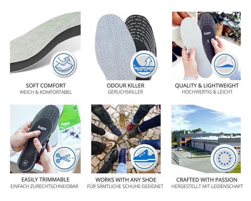 Kaps 6 Pair Pack Anti Odour Shoe Insoles Set with Odor Eating Charcoal, Shoe Inserts, Kaps Odour Stop - Image 4