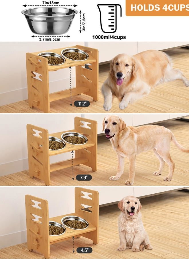 Vantic Raised Dog Bowl for Medium Large Dogs - Adjustable Bamboo Elevated Dog Bowls with Stand, Durable Dog Food and Water Feeder with 2 Stainless Steel Bowls and Non-Slip Feet - Image 2