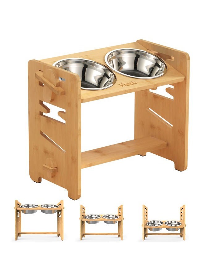Vantic Raised Dog Bowl for Medium Large Dogs - Adjustable Bamboo Elevated Dog Bowls with Stand, Durable Dog Food and Water Feeder with 2 Stainless Steel Bowls and Non-Slip Feet - Image 1