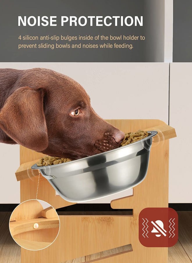 Vantic Raised Dog Bowl for Medium Large Dogs - Adjustable Bamboo Elevated Dog Bowls with Stand, Durable Dog Food and Water Feeder with 2 Stainless Steel Bowls and Non-Slip Feet - Image 5