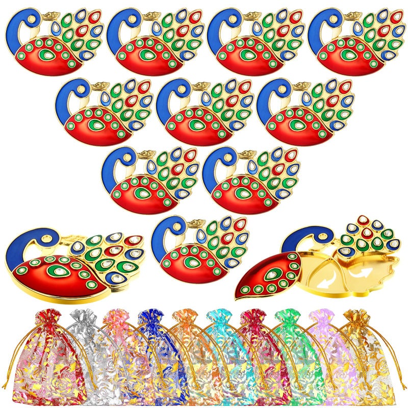 Cinnvoice 10 Pcs Decorative Peacock Haldi Kumkum Holders for Pooja Thali Return Gifts Indian Festival Favors Bulk for Wedding Housewarming Ceremonies Womens Diwali Gifts - Image 2