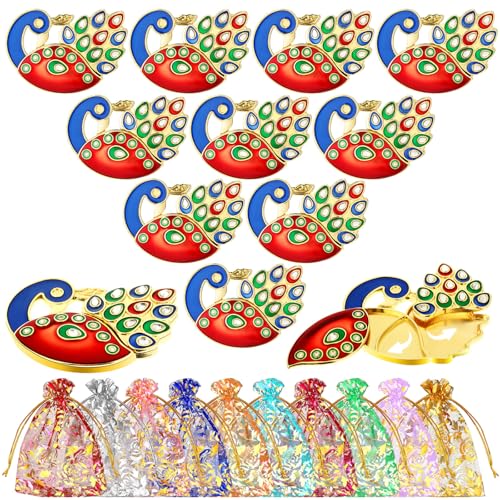 Cinnvoice 10 Pcs Decorative Peacock Haldi Kumkum Holders for Pooja Thali Return Gifts Indian Festival Favors Bulk for Wedding Housewarming Ceremonies Womens Diwali Gifts - Image 1